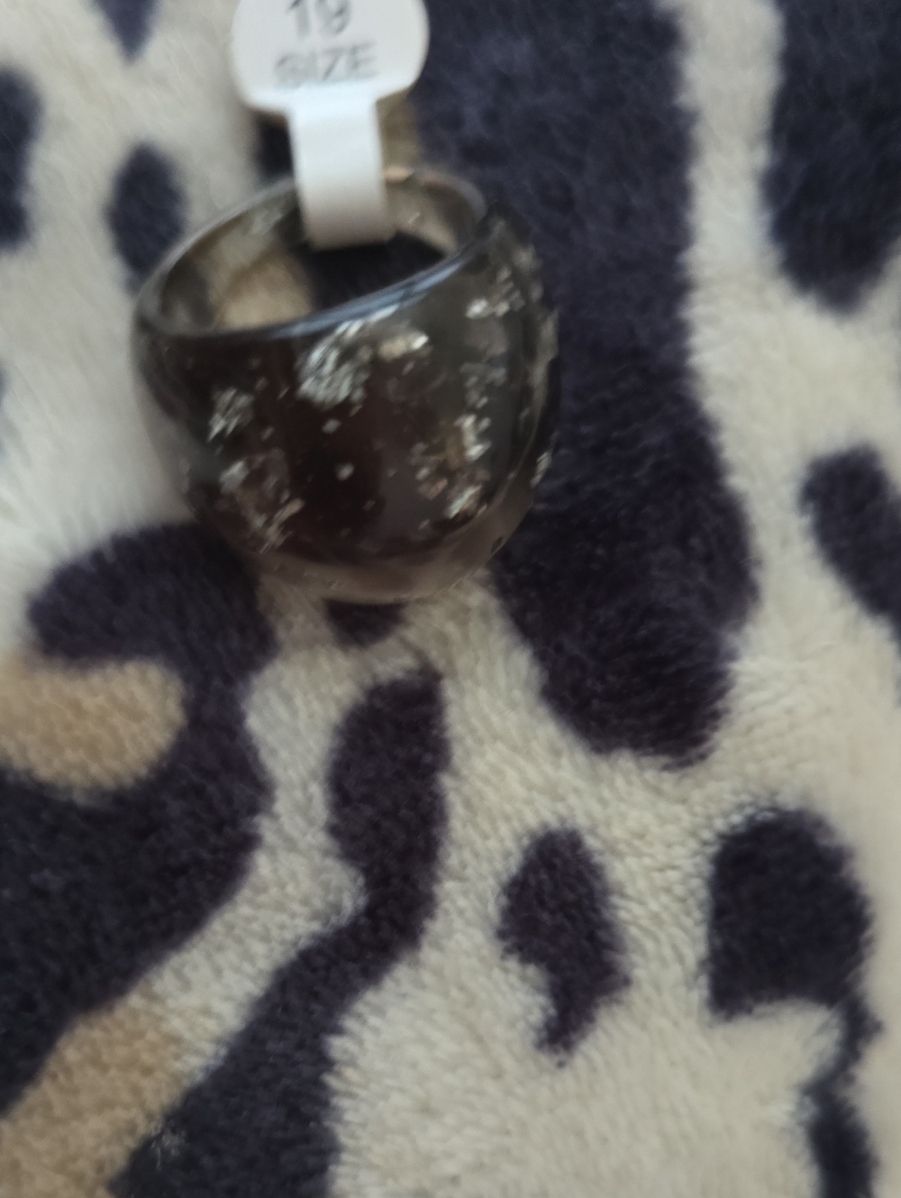 Black Resin Dome Ring with Silver Flecks